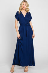 Navy Basic Maternity Wrap Maxi Dress