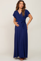 Navy Basic Maternity Wrap Maxi Dress