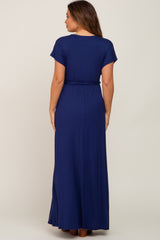 Navy Basic Maternity Wrap Maxi Dress