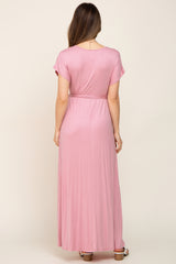 Mauve Basic Maternity/Nursing Wrap Maxi Dress