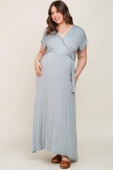 Dark Mint Basic Maternity Plus Wrap Maxi Dress