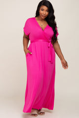 Fuchsia Basic Maternity Plus Wrap Maxi Dress