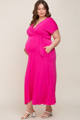 Fuchsia Basic Maternity Plus Wrap Maxi Dress