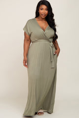 Light Olive Basic Maternity Plus Wrap Maxi Dress