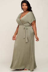 Light Olive Basic Plus Wrap Maxi Dress