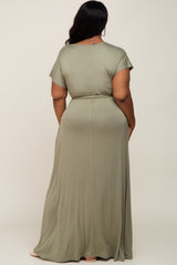 Light Olive Basic Plus Wrap Maxi Dress