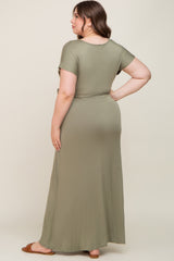 Light Olive Basic Maternity Plus Wrap Maxi Dress