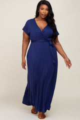 Navy Basic Maternity Plus Wrap Maxi Dress