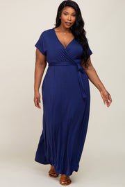 Navy Basic Plus Wrap Maxi Dress