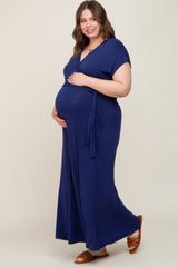 Navy Basic Maternity Plus Wrap Maxi Dress