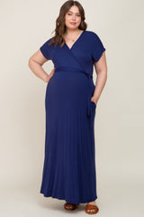 Navy Basic Maternity Plus Wrap Maxi Dress