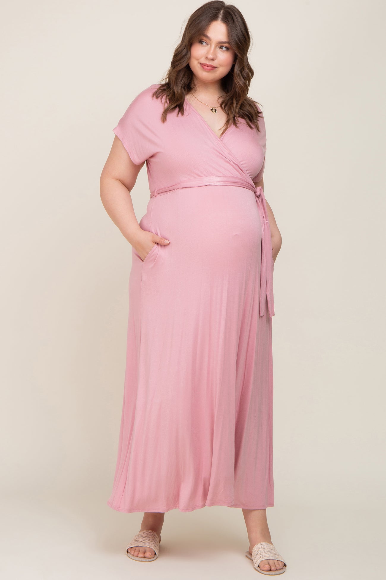 Mauve Maxi Maternity & Nursing Wrap Dress