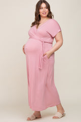 Mauve Basic Maternity Plus Wrap Maxi Dress