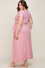 Mauve Basic Maternity Plus Wrap Maxi Dress