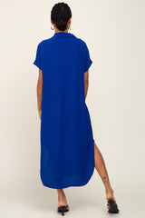 Royal Blue Button Down Hi Low Maxi Dress