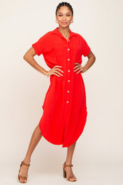 Red Button Down Hi Low Maxi Dress