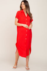 Red Button Down Hi Low Maternity Maxi Dress