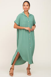 Green Button Down Hi Low Maxi Dress