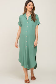 Green Button Down Hi Low Maternity Maxi Dress