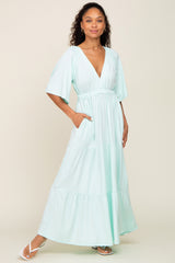 Mint Green Deep V-Neck Tiered Maxi Dress