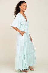 Mint Green Deep V-Neck Tiered Maxi Dress