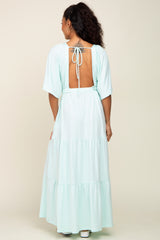 Mint Green Deep V-Neck Tiered Maxi Dress