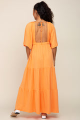 Orange Deep V-Neck Tiered Maxi Dress