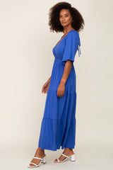 Royal Blue Deep V-Neck Tiered Maxi Dress