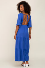 Royal Blue Deep V-Neck Tiered Maxi Dress