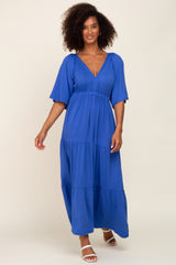 Royal Blue Deep V-Neck Tiered Maxi Dress