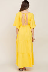 Yellow Deep V-Neck Tiered Maternity Maxi Dress