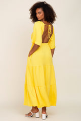 Yellow Deep V-Neck Tiered Maxi Dress