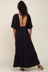 Black Deep V-Neck Tiered Maxi Dress