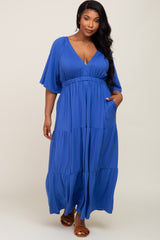 Royal Blue Deep V-Neck Tiered Plus Maxi Dress