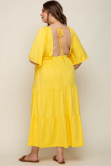 Yellow Deep V-Neck Tiered Maternity Plus Maxi Dress