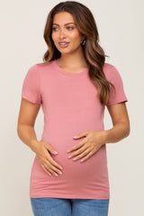 Mauve Basic Crew Neck Maternity Tee