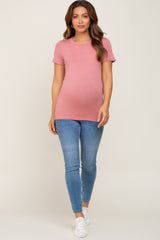 Mauve Basic Crew Neck Maternity Tee