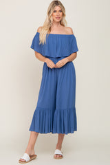 Blue Flounce Off Shoulder Jumpsuit