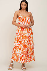 Orange Floral Sleeveless Maxi Dress