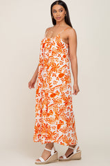 Orange Floral Sleeveless Maxi Dress