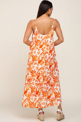 Orange Floral Sleeveless Maxi Dress