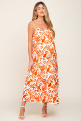 Orange Floral Sleeveless Maternity Maxi Dress