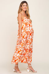 Orange Floral Sleeveless Maternity Maxi Dress