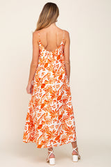 Orange Floral Sleeveless Maternity Maxi Dress