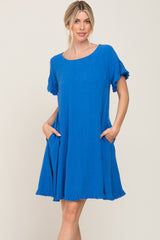 Royal Blue Fringe Linen Dress