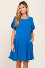 Royal Blue Fringe Linen Maternity Dress