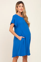 Royal Blue Fringe Linen Maternity Dress