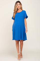 Royal Blue Fringe Linen Maternity Dress