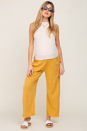 Gold Linen Frayed Hem Crop Maternity Pants