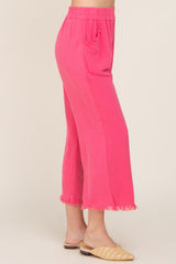 Fuchsia Linen Frayed Hem Crop Pants